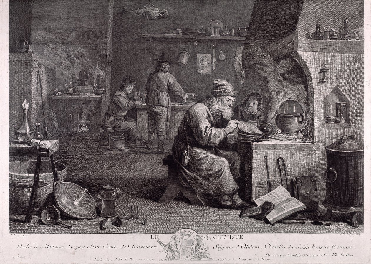 Het laboratorium van de alchemist door David Teniers the Younger