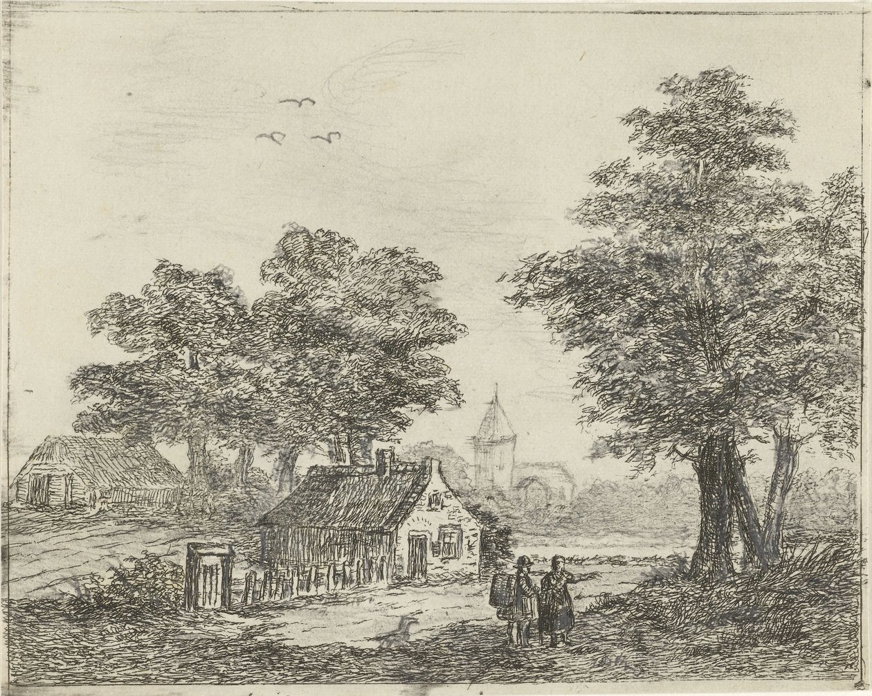 Landschap met wandelaars door David van der Kellen