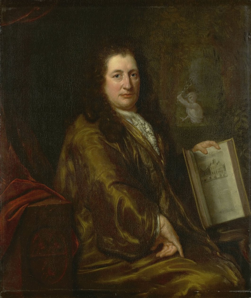Portret van Caspar Commelin, boekverkoper, krantenuitgever en auteur van de officiële geschiedenis van Amsterdam 