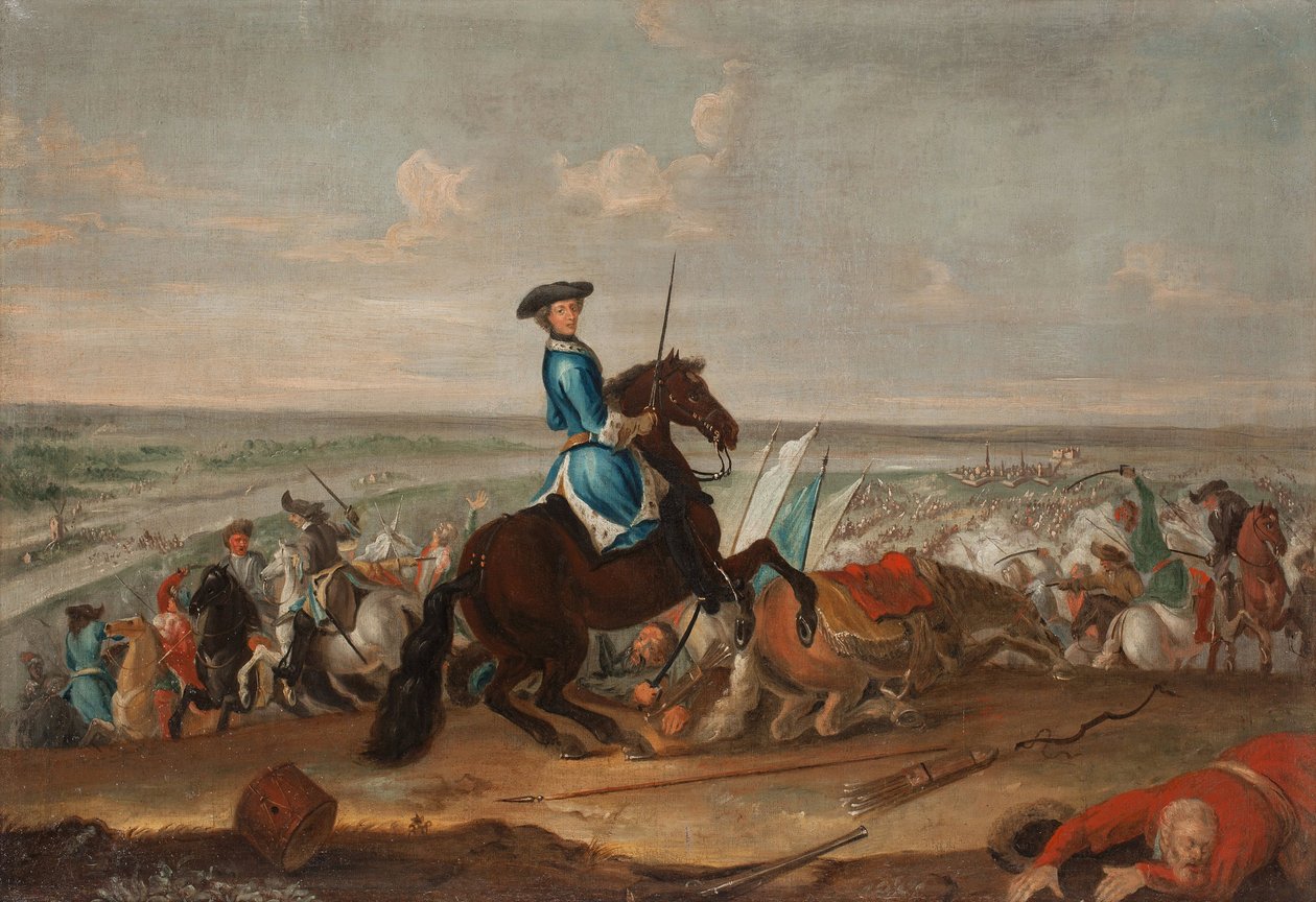 Koning Karel XII van Zweden bij de slag om Narva door David von Krafft