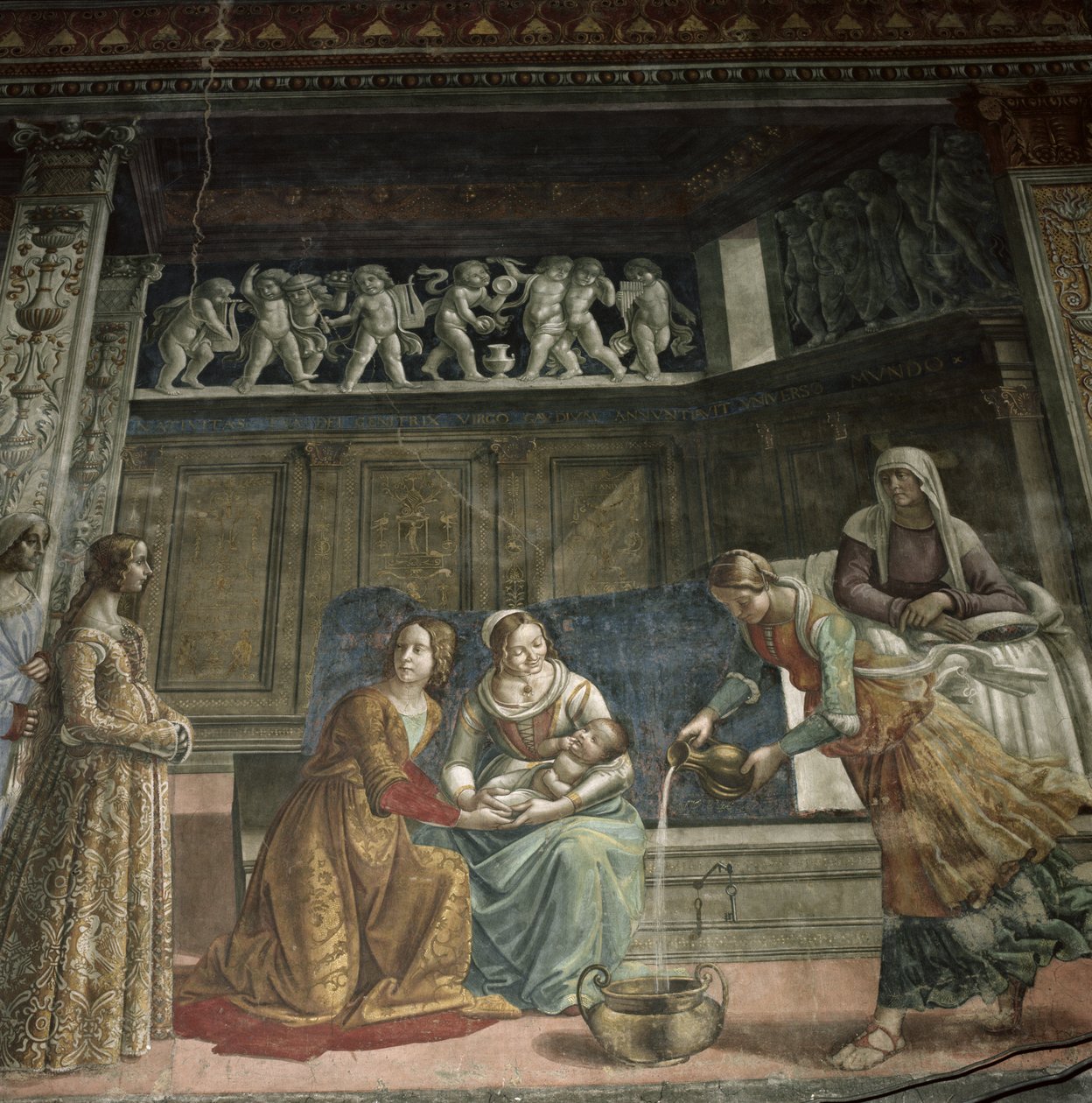 De geboorte van de Maagd, 1485-90 (detail) door Domenico Ghirlandaio
