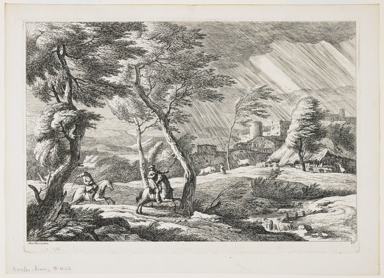 Plaat VII, uit een set landschappen, 1743 door Davide Antonio Fossati