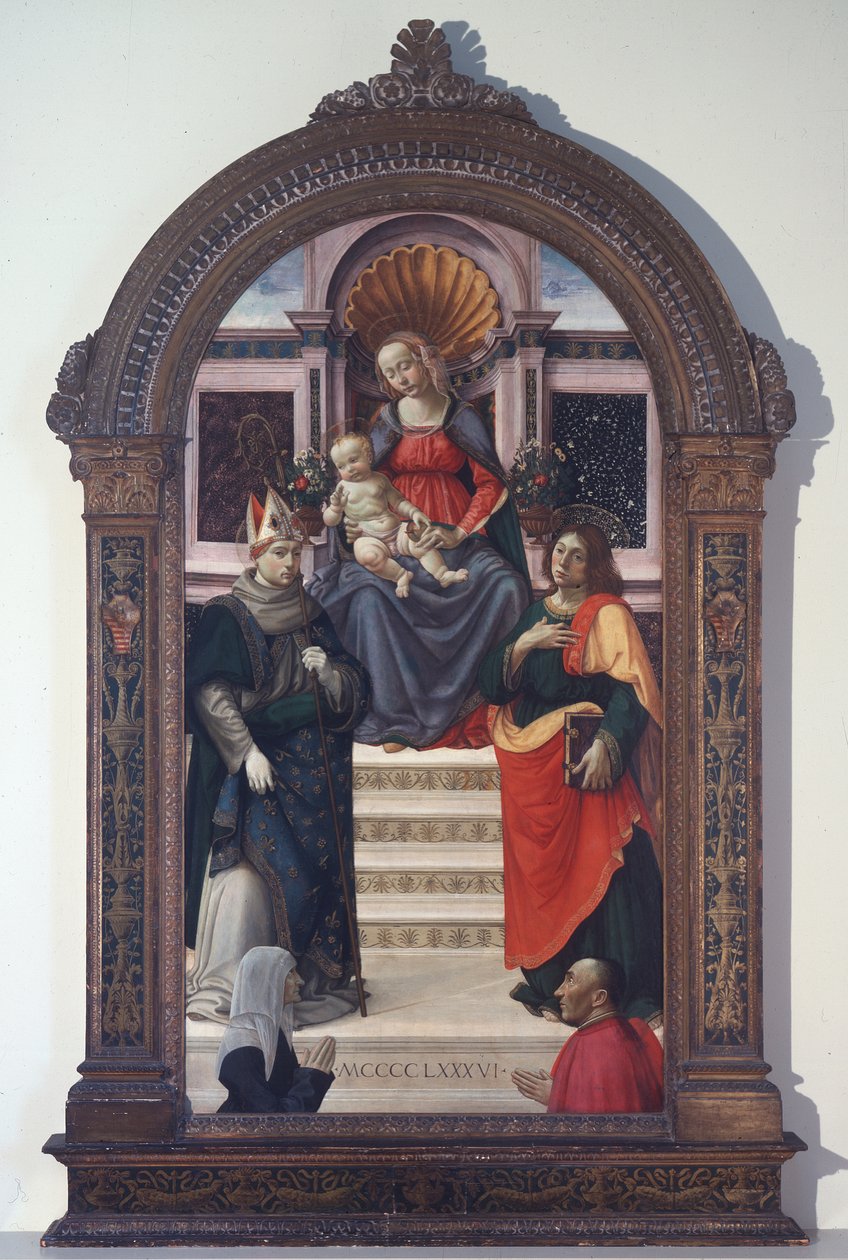 De Madonna met kind met de heilige Lodewijk van Toulouse, Johannes de Evangelist en donoren door Davide Ghirlandaio