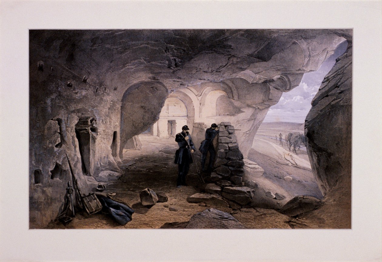 Uitgegraven kerk in de grotten van Inkermann, kijkend naar het westen, Krim, Oekraïne door Day and Son