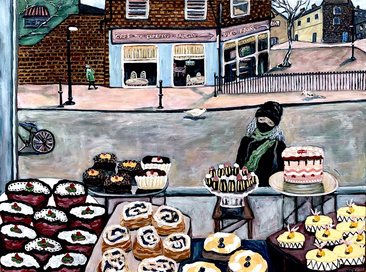 Covid Streets, 2021, acryl op doek door Deborah Eve Alastra