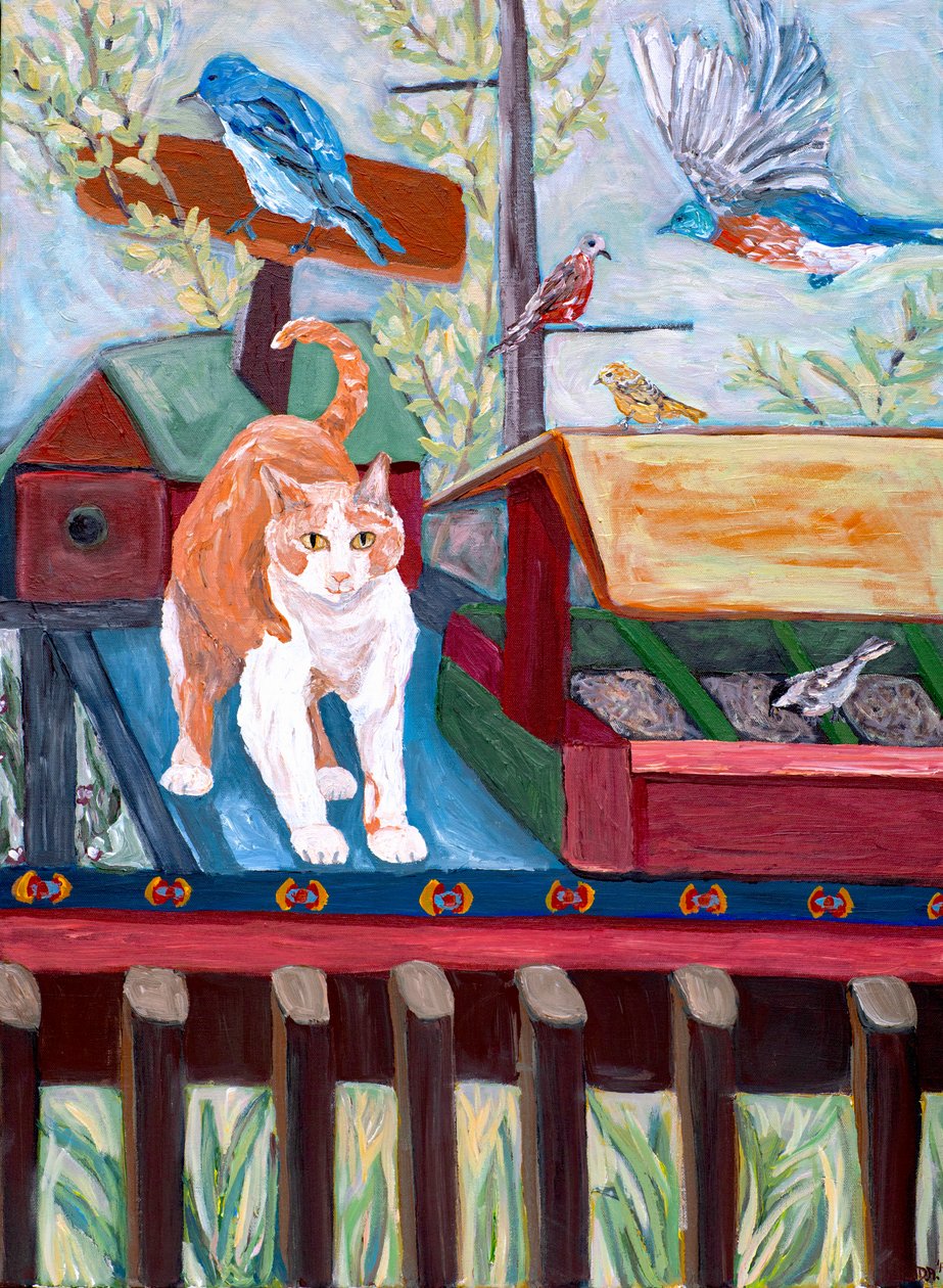 In het vogelhuisje, 2018 (acryl op doek) door Deborah Eve Alastra