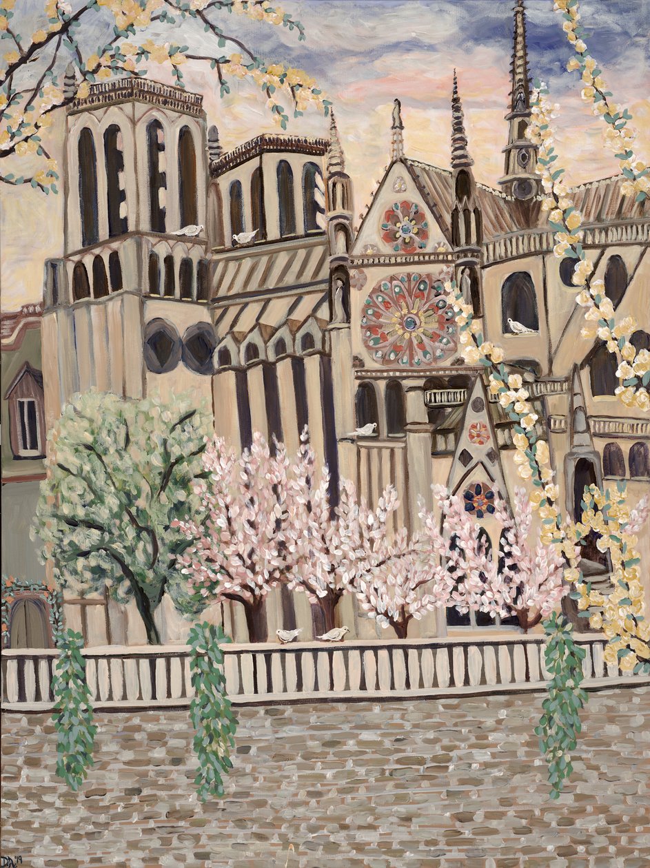 Notre Dame Doves, 2018 (acryl op doek) door Deborah Eve Alastra