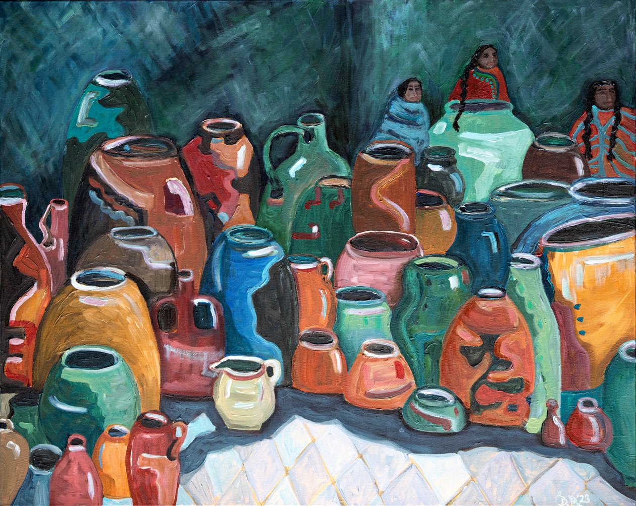 Potten, 2023 (acryl op doek) door Deborah Eve Alastra