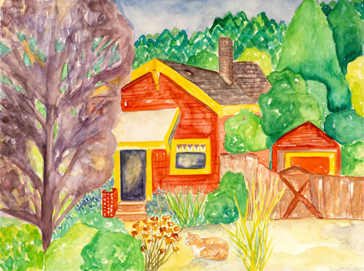 Rood huis, 2016 (aquarel) door Deborah Eve Alastra