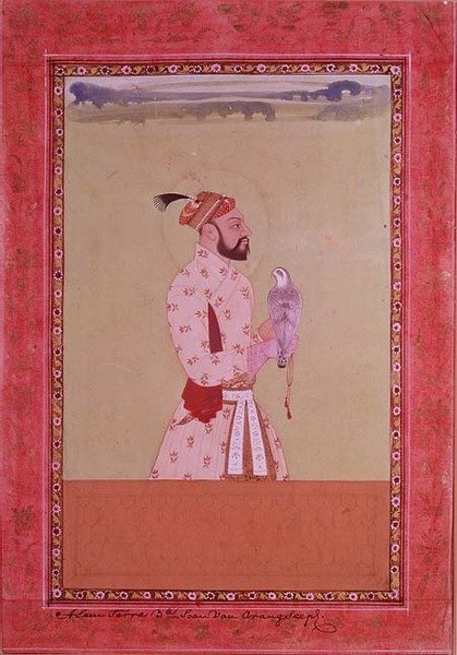 Azam Shahr, derde zoon van keizer Aurangzeb, met een valk, Golconda, ca. 1680 door Deccani School