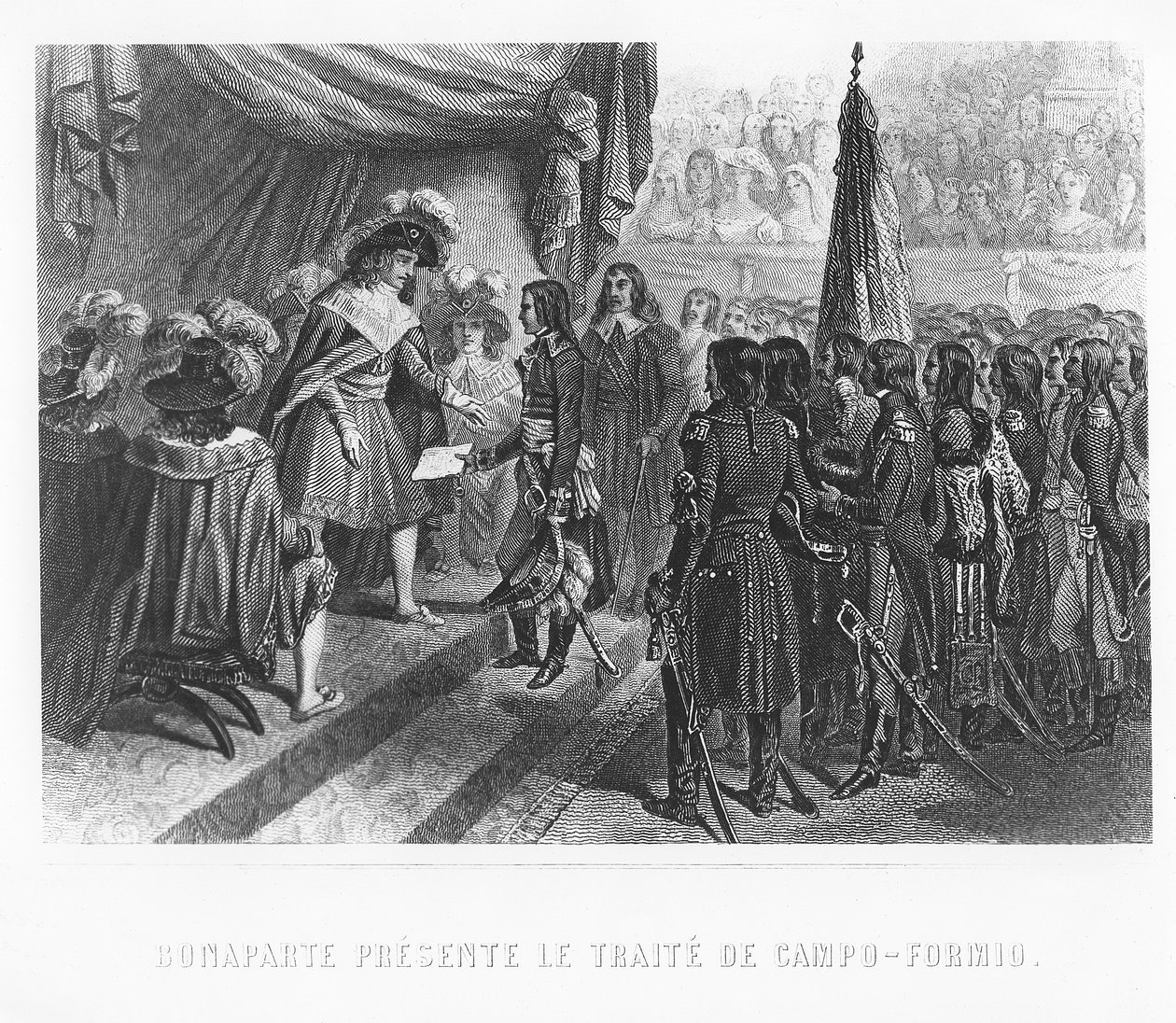 Napoleon Bonaparte presenteert het Verdrag van Campo Formio door Denis Auguste Marie Raffet