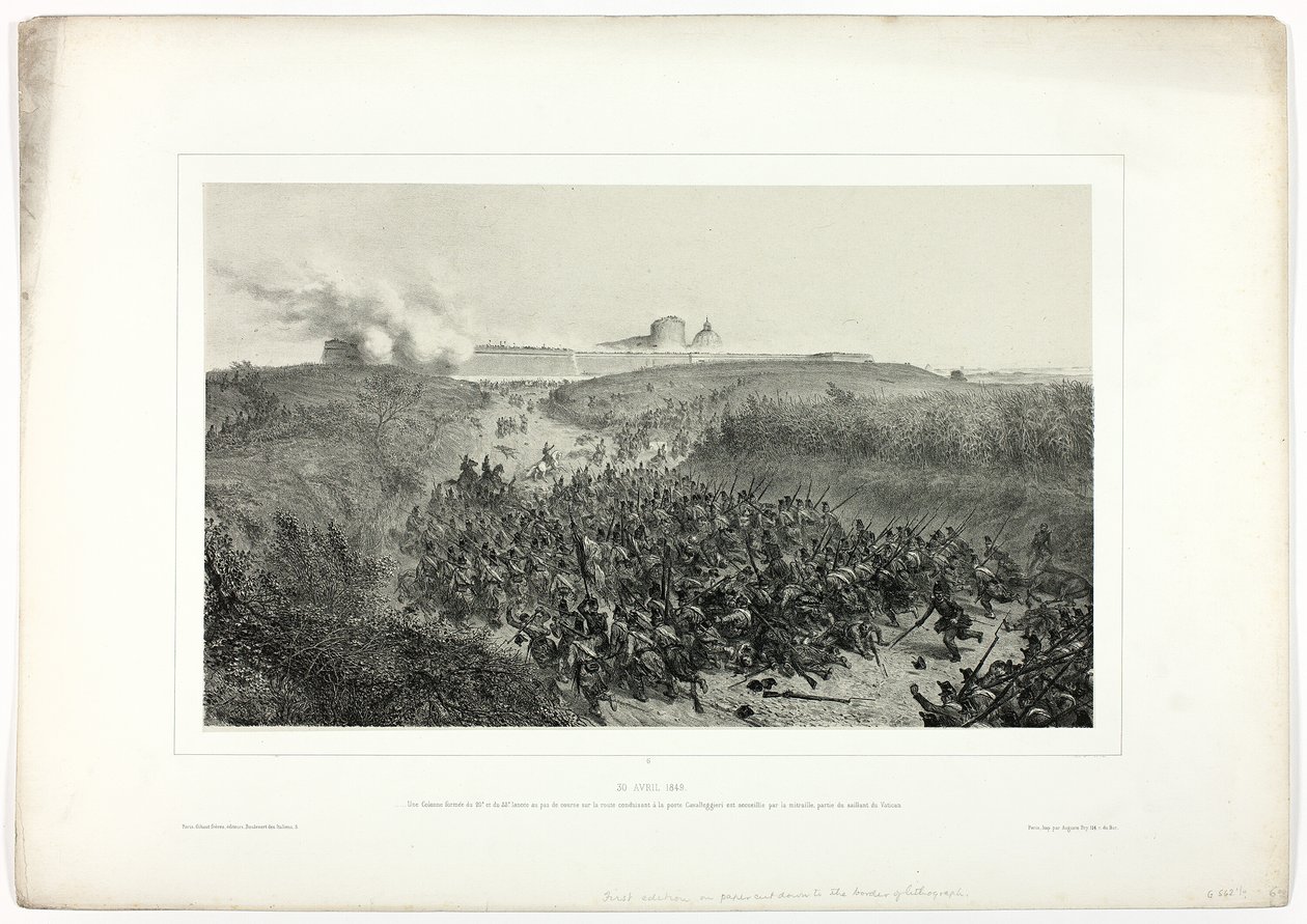 30 april 1849, uit Souvenirs d’Italie: Expédition de Rome door Denis Auguste Marie Raffet