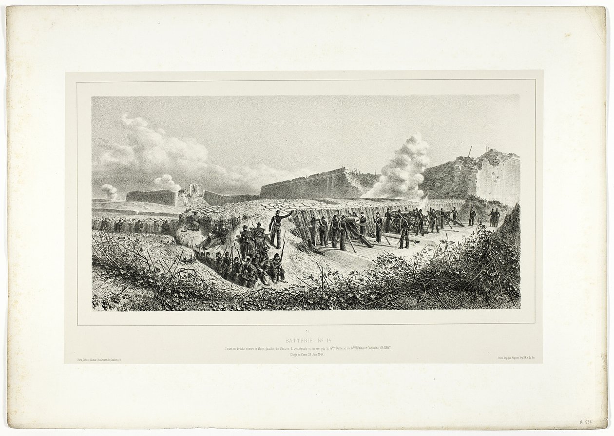 Battery no.14, uit Souvenirs d’Italie: Expédition de Rome door Denis Auguste Marie Raffet