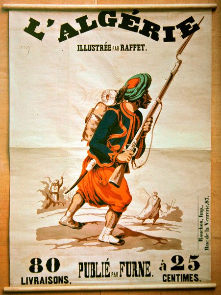 Boekhandel poster die een reeks publicaties over Algerije adverteert, 1843 door Denis Auguste Marie Raffet