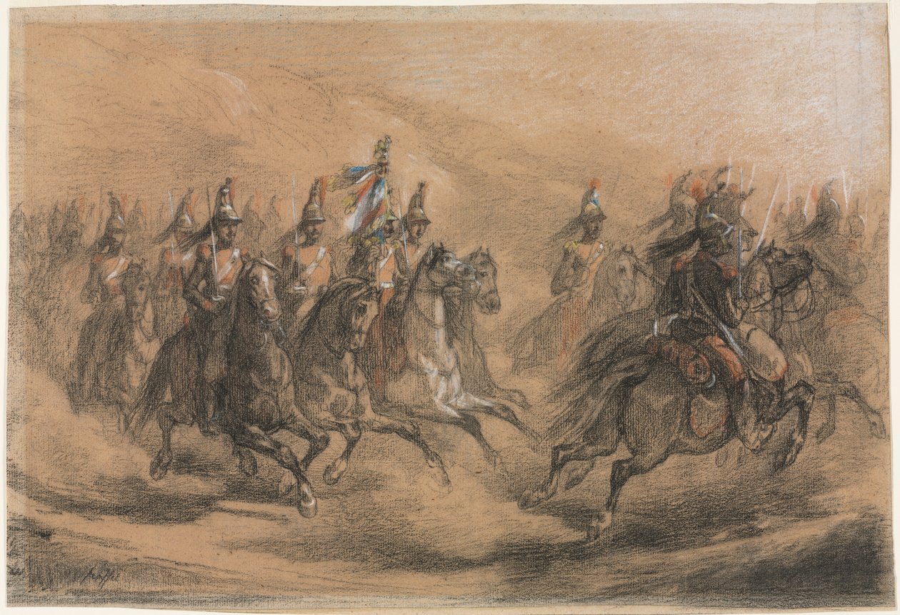 Cavalerieaanval, ca. 1840 door Denis Auguste Marie Raffet