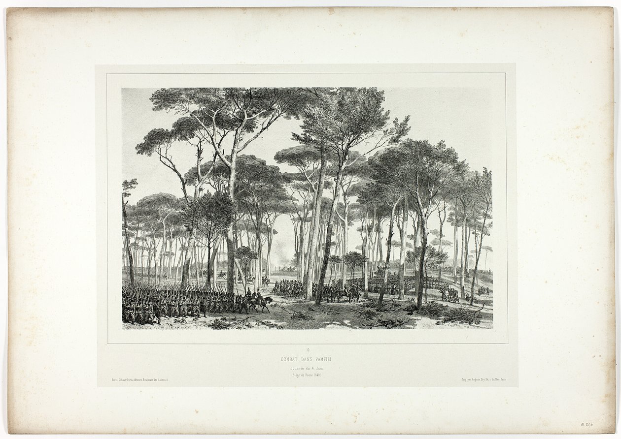 Gevecht in Pamfili, uit Souvenirs d’Italie: Expeditie naar Rome door Denis Auguste Marie Raffet