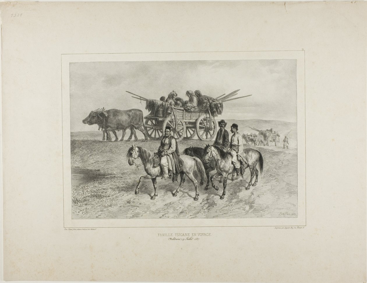 Familie van reizende Hongaarse zigeuners, Moldavië, 19 juli 1837 door Denis Auguste Marie Raffet