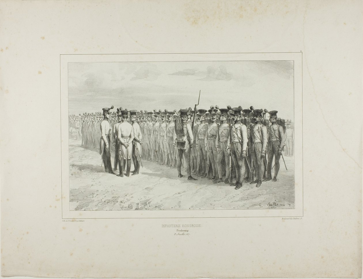 Hongaarse infanterie, Presbourg, 2 juli 1837 door Denis Auguste Marie Raffet