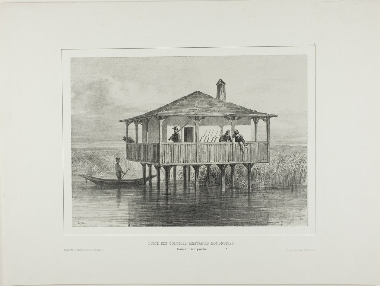 Hongaarse militaire kolonie post, linkeroever van de rivier de Donau door Denis Auguste Marie Raffet