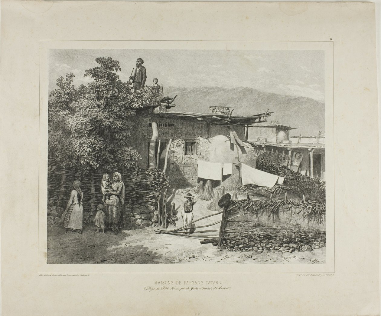 Huizen van Tartaarse boeren in het dorp Déré-Koui, bij Jalta, de Krim, 31 augustus 1837 door Denis Auguste Marie Raffet