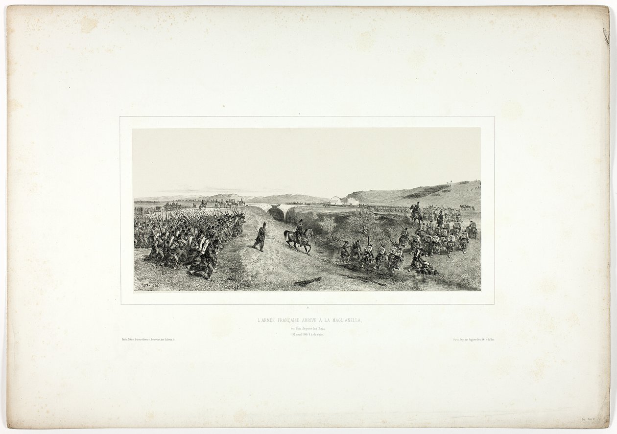 Het Franse leger arriveert in Maglianella, uit Souvenirs d’Italie: Expeditie naar Rome door Denis Auguste Marie Raffet
