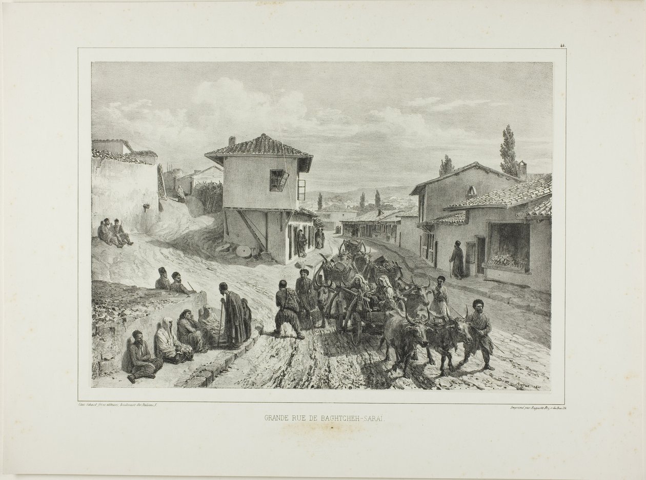 De hoofdstraat van Baghtcheh-Saraï, Krim, 19 augustus 1837 door Denis Auguste Marie Raffet