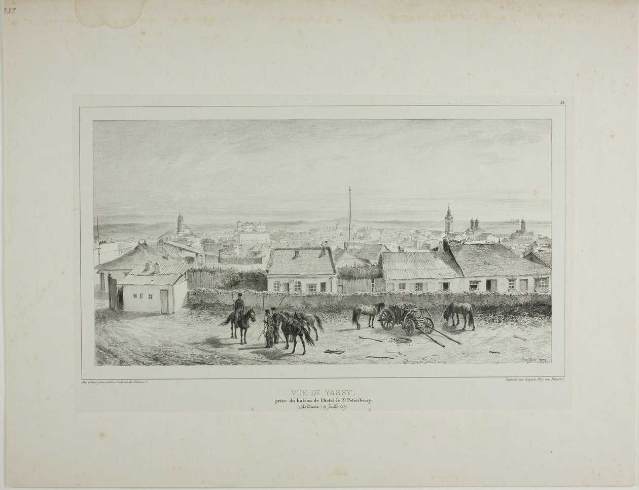 Gezicht op Yassy Genomen vanaf het balkon van het St. Petersburg Hotel, Moldavië, 19 juli 1837 door Denis Auguste Marie Raffet