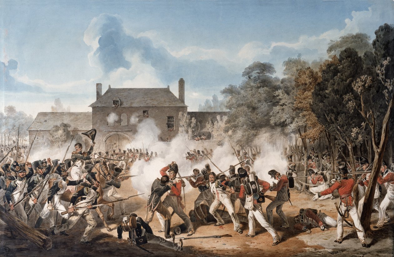 Verdediging van het Kasteel van Hougoumont door de flankcompagnie, Coldstream Guards 1815 door Denis Dighton
