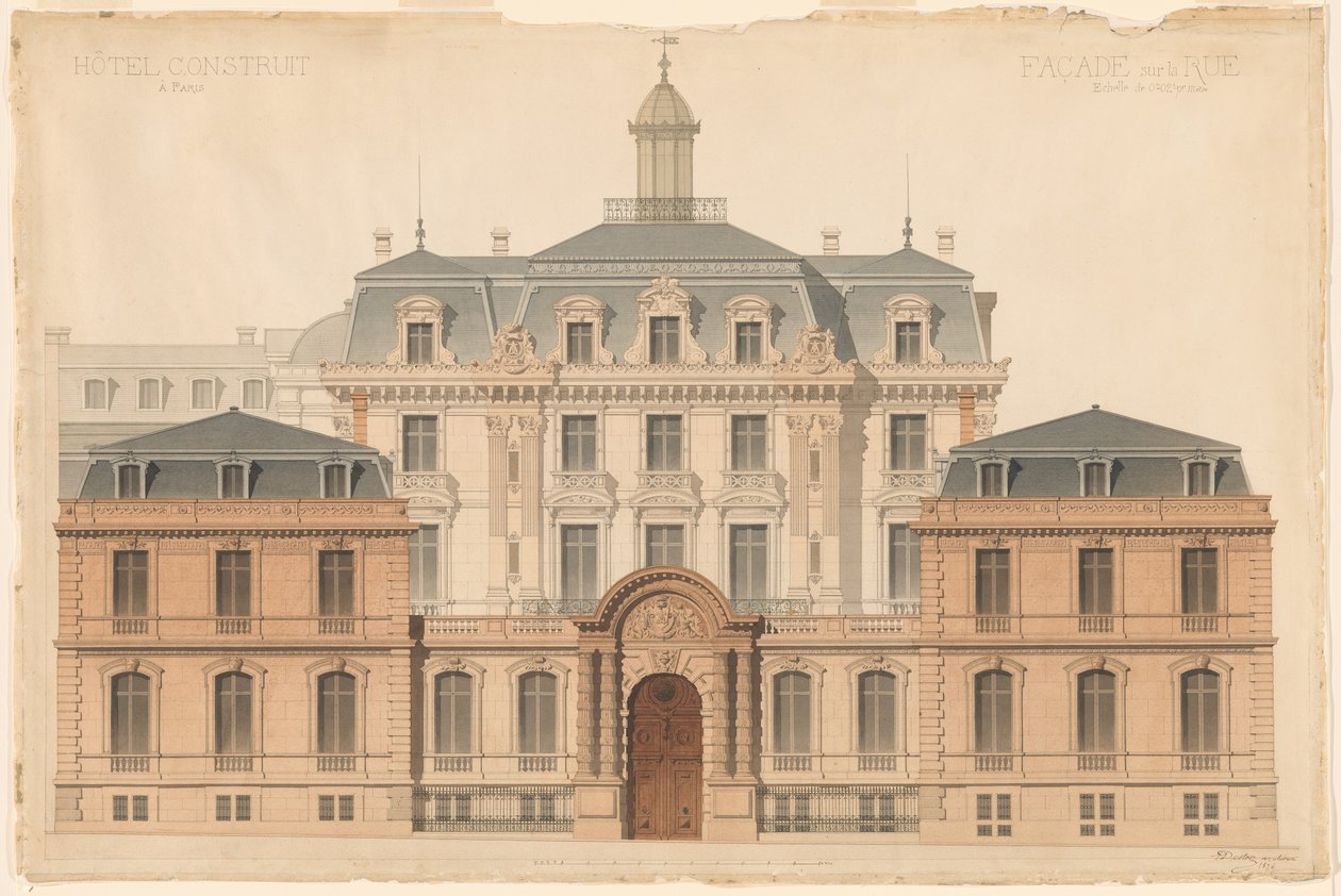Presentatietekening van het Hôtel de Camondo door Denis Louis Destors