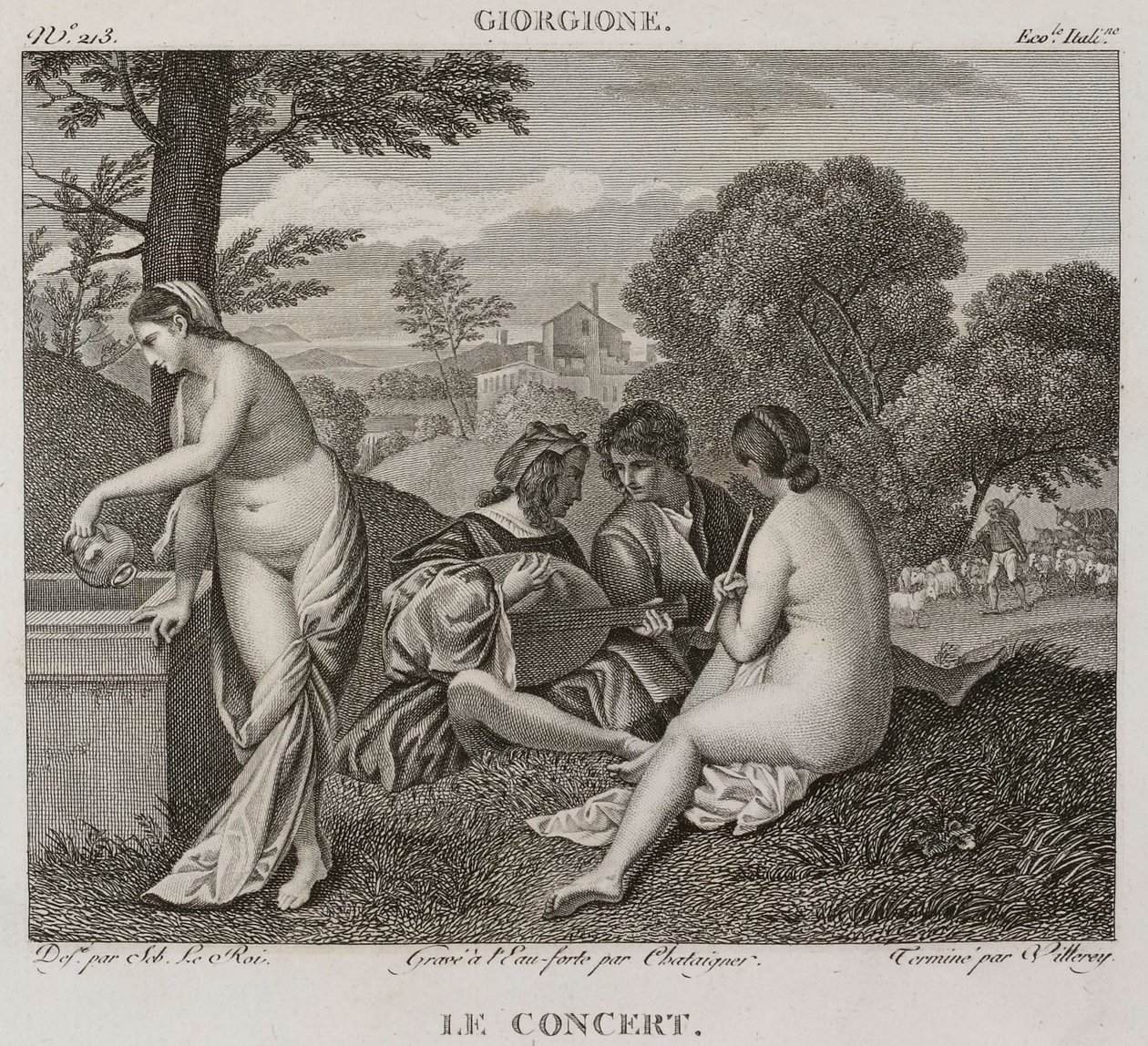 Denis-Sébastien Leroy, Antoine-Claude-François Villerey en Chataigner - Het concert, naar Giorgione - 1802-1815 door Denis Sebastien Leroy