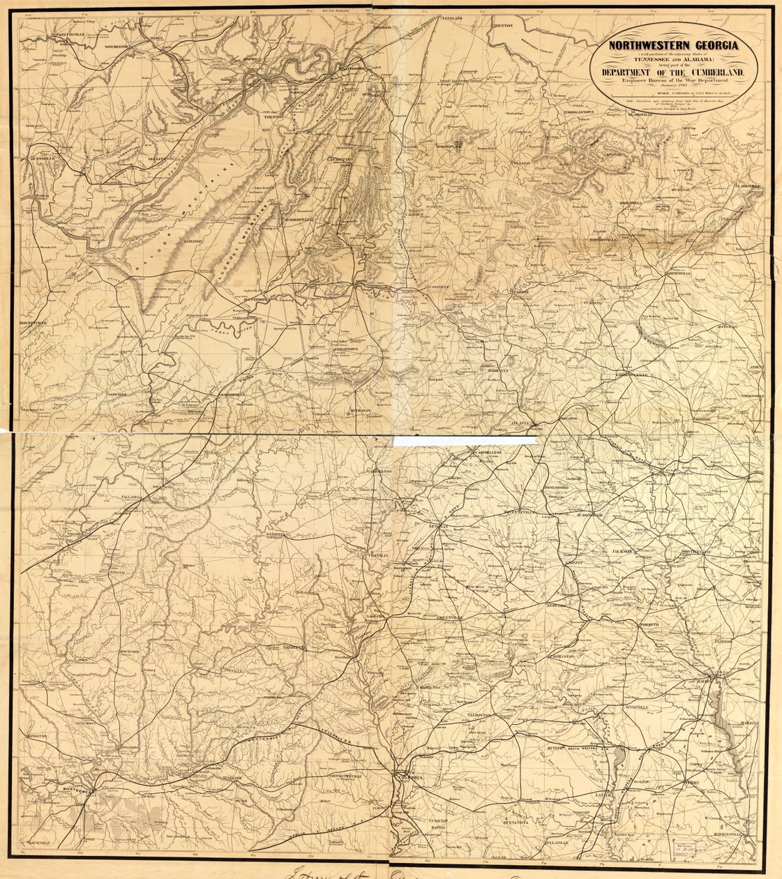 Noordwest-Georgië (met delen van de aangrenzende staten Tennessee en Alabama) als onderdeel van het Department of the Cumberland door Denis; United States. War Department. Engineer Bureau Callahan