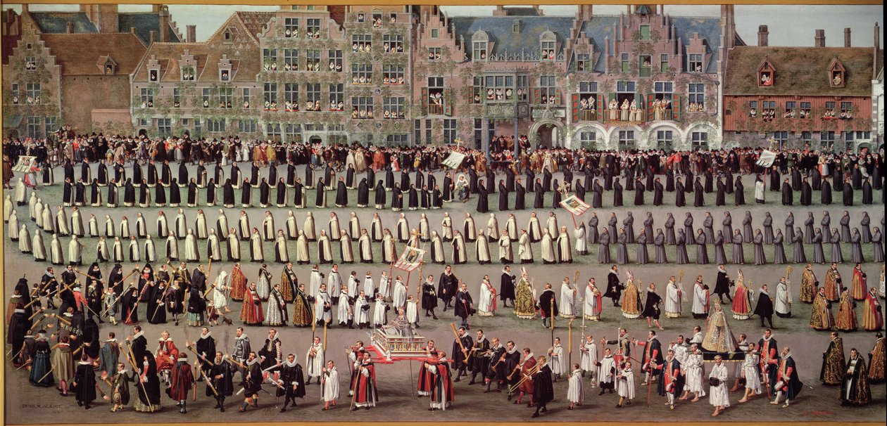 De Ommeganck in Brussel in 1615: Processie van Onze-Lieve-Vrouw van Sablon, 1616 (detail) door Denys van Alsloot