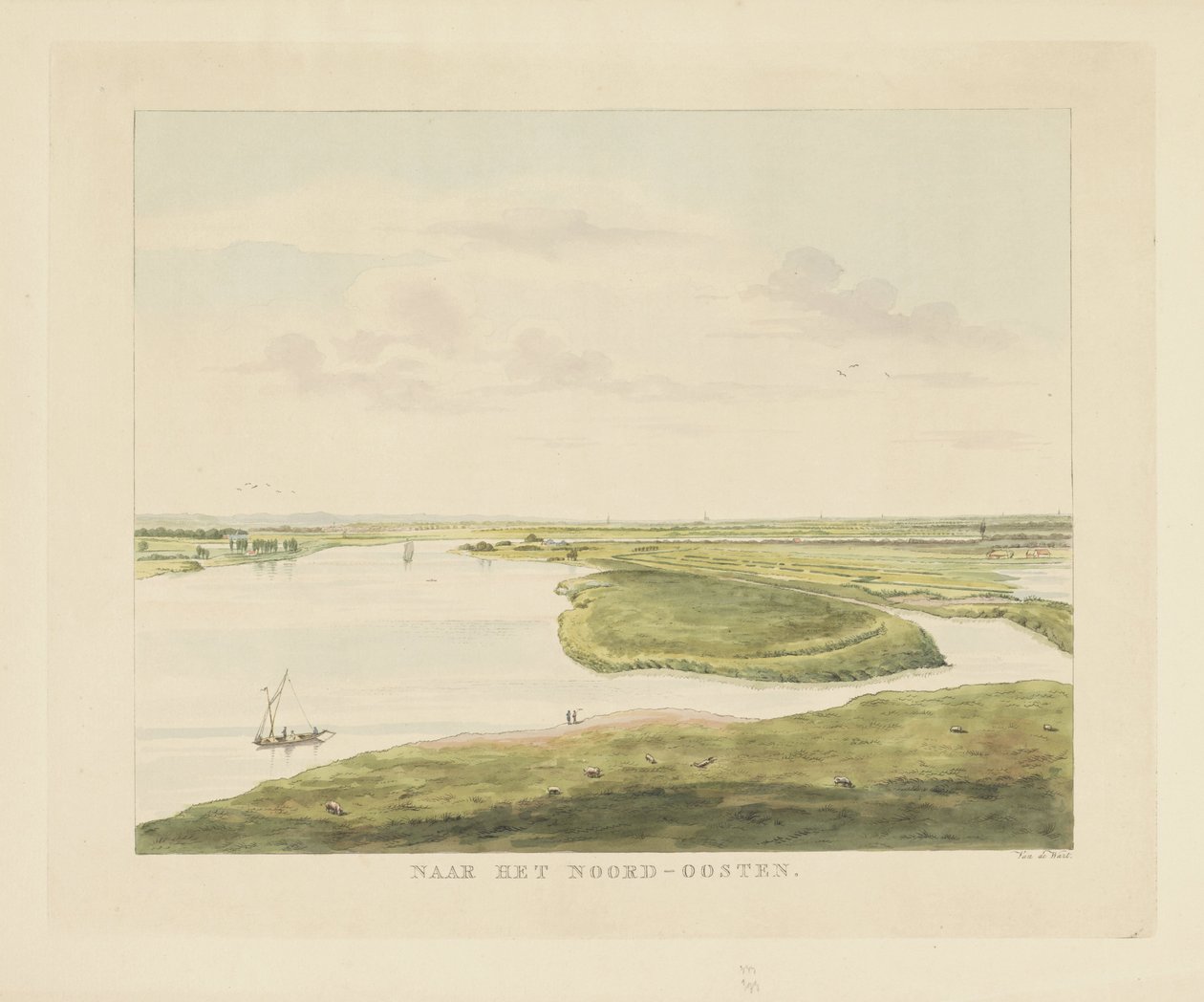 Gezicht op de Waal ten noordoosten van Nijmegen Naar het noord-oosten Gezichten rondom de stad Nijmegen Geldersch panorama of rondgezicht naar het leven geteekend op belvedère te Nymegen door Derk Anthony van de Wart