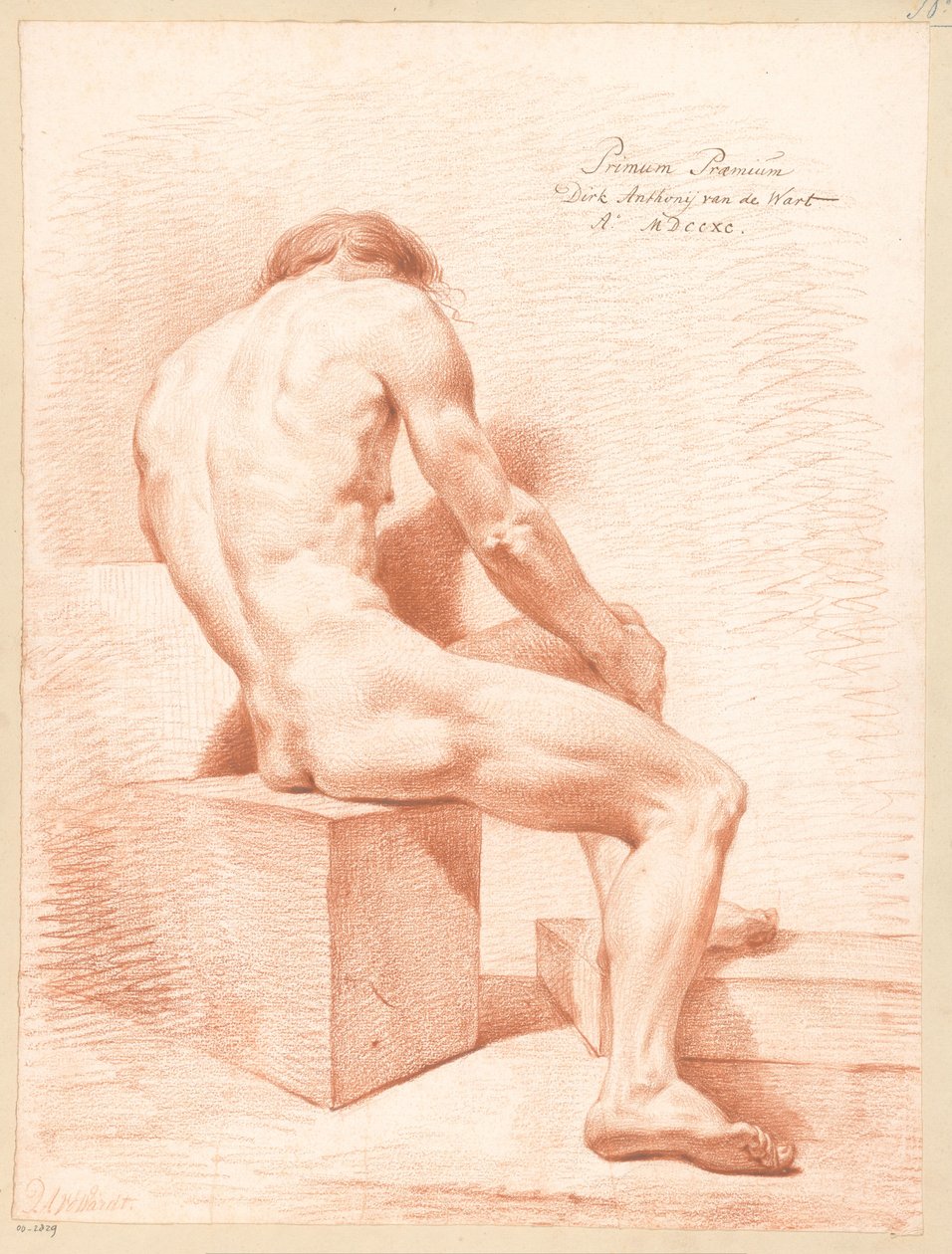 Zittend mannelijk naakt, op de rug gezien (1e prijs 1790) door Derk Anthony van de Wart