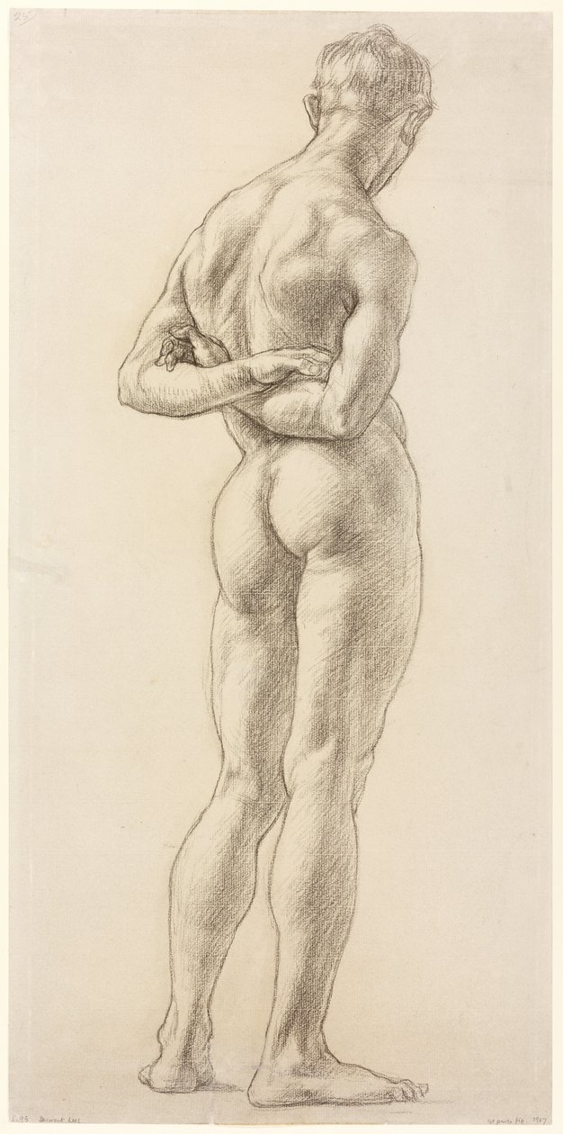 Studie van een mannelijke figuur, ca. 1906-07 (zwart krijt op papier) door Derwent Lees