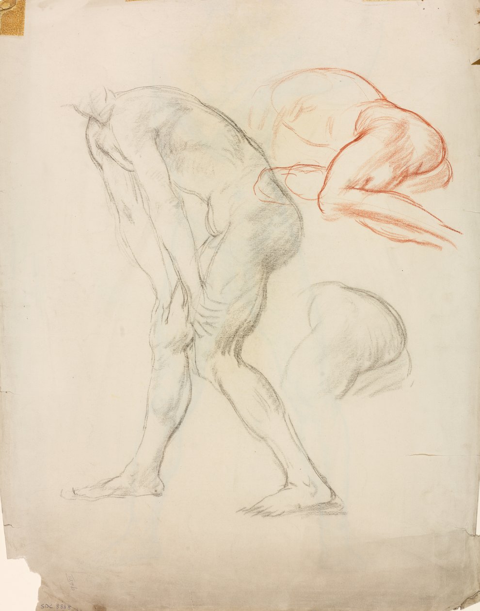 Studies van een gehurkte figuur door Derwent Lees