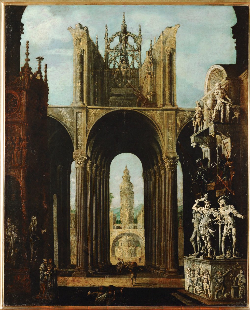 Denkbeeldige architectuur (olieverf op doek) door Desiderio Monsu