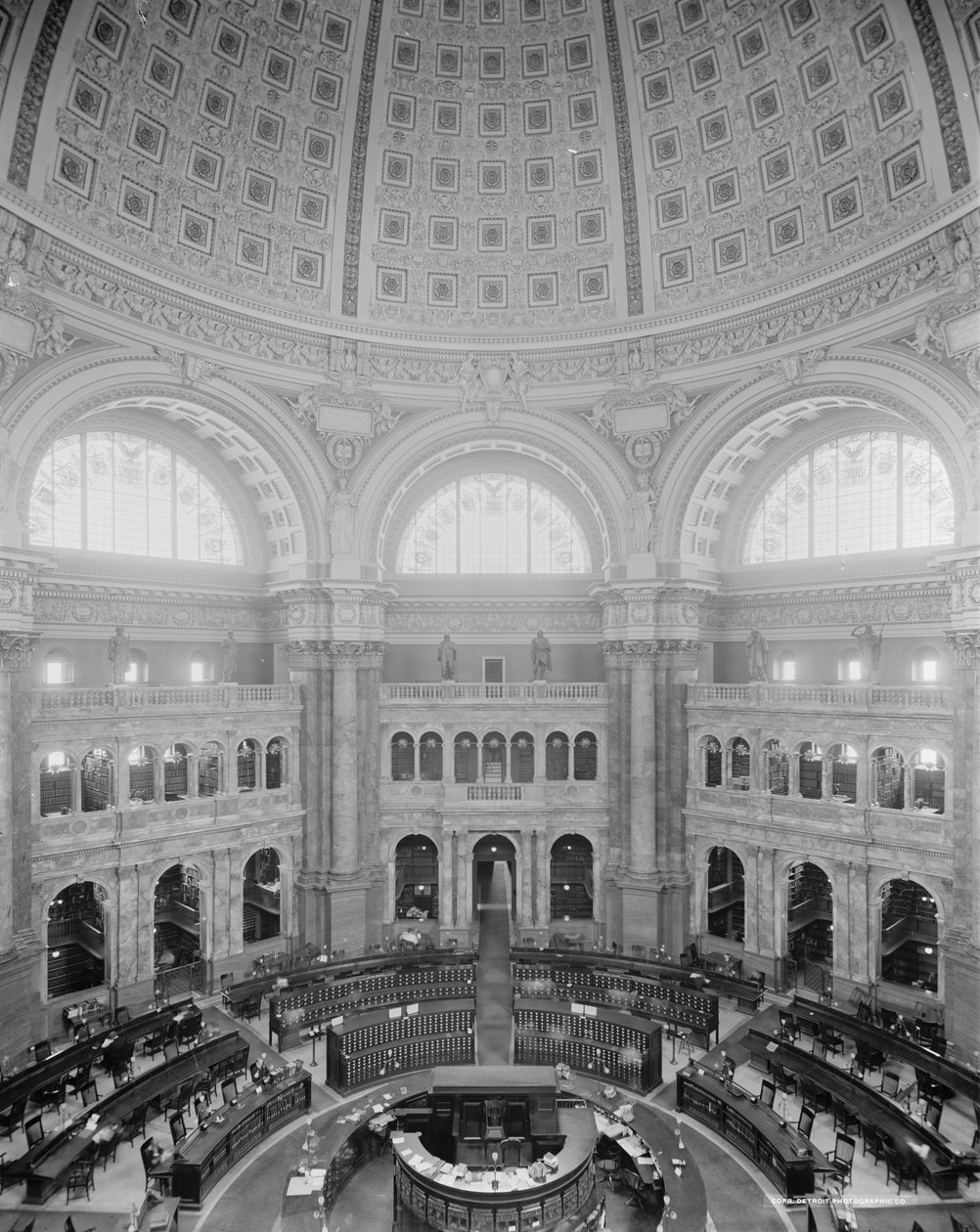 Leeszaal rotunda, Library of Congress, Washington, D.C., c.1904 door Detroit Publishing Co.