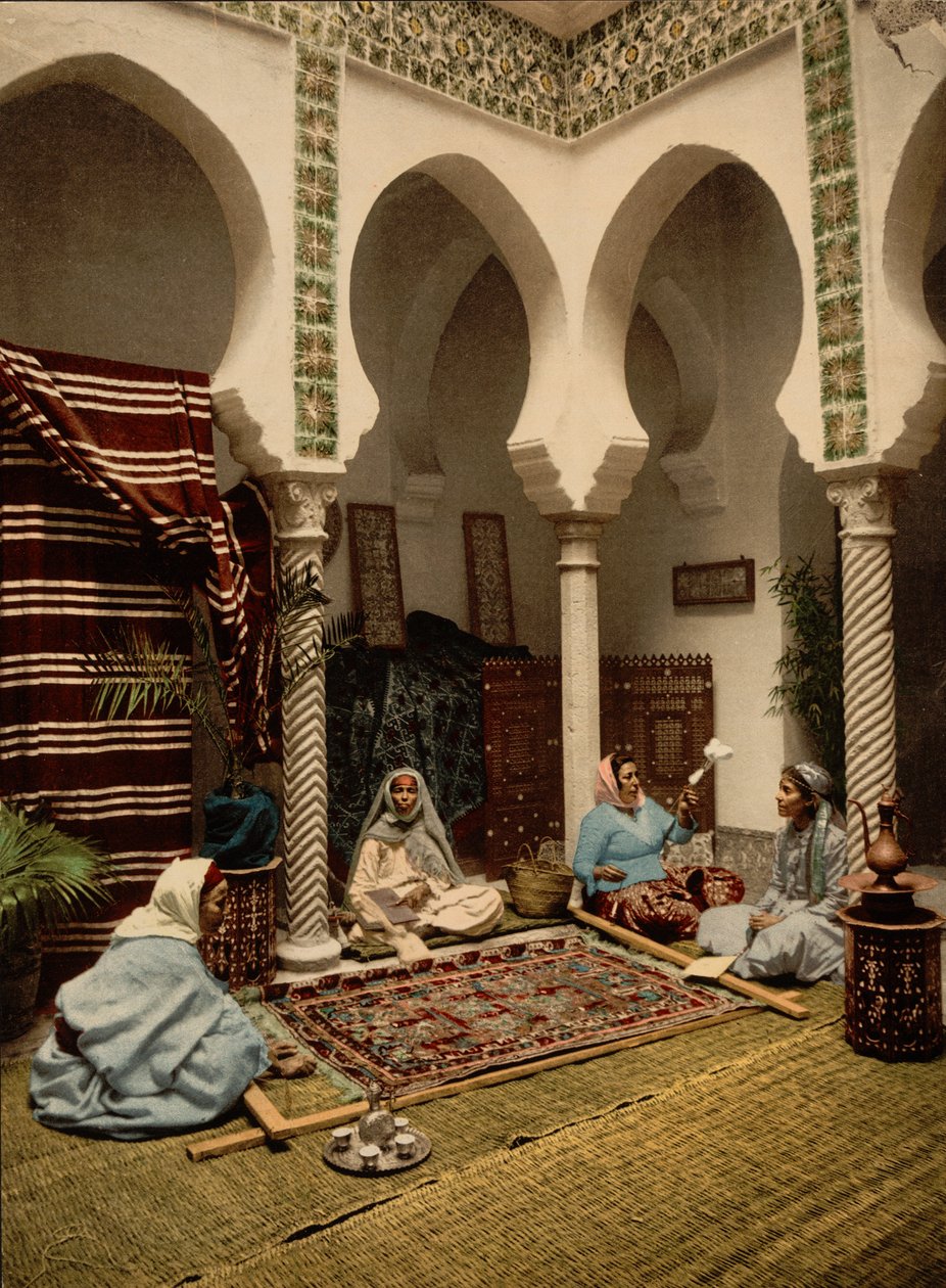 Moorse vrouwen maken Arabische tapijten, Algiers, Algerije, c.1899 door Detroit Photographic Co.