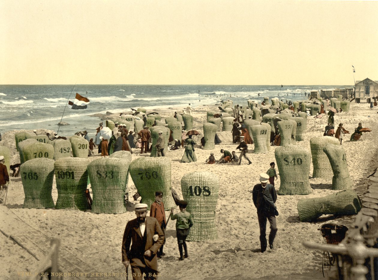 Mannenbadplaats, Norderney, Duitsland, ca. 1900 (fotochrom) door Detroit Publishing Co.