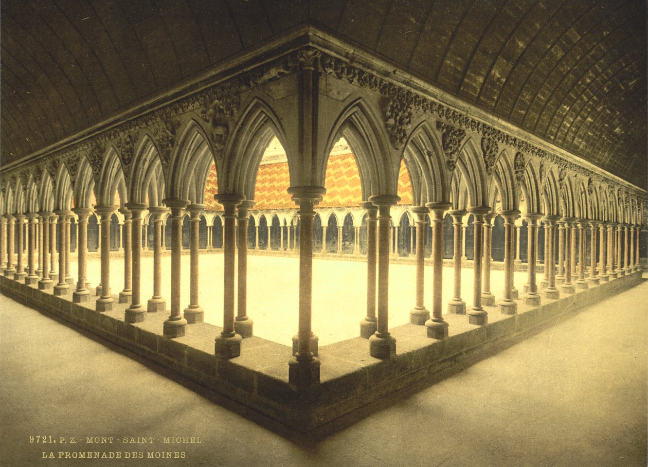Monnikenpromenade, Mont Saint-Michel, Frankrijk, Fotochrome print, ca. 1900 door Detroit Publishing Co.