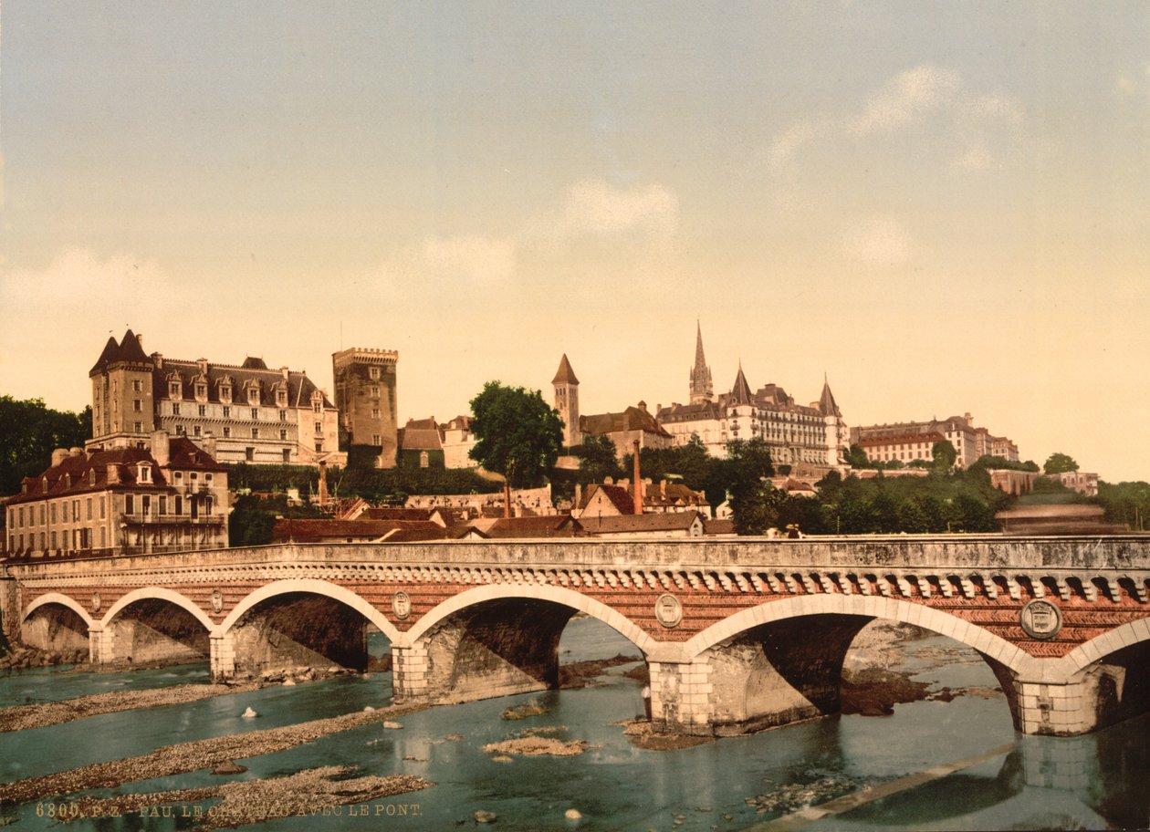 Het kasteel en de brug, Pau, Pyreneeën door Detroit Publishing Co.