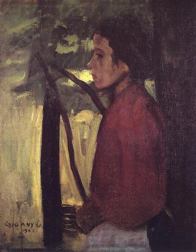Portret van een meisje in gedachten verzonken door Dezso Czigany