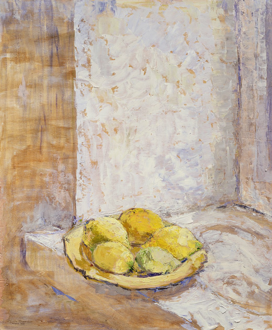 Citroenen op de vensterbank, 1993 door Diana Schofield
