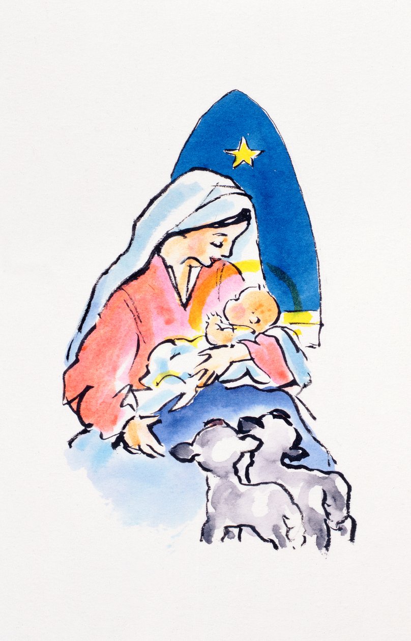 Madonna en kind met lammetjes door Diane Matthes