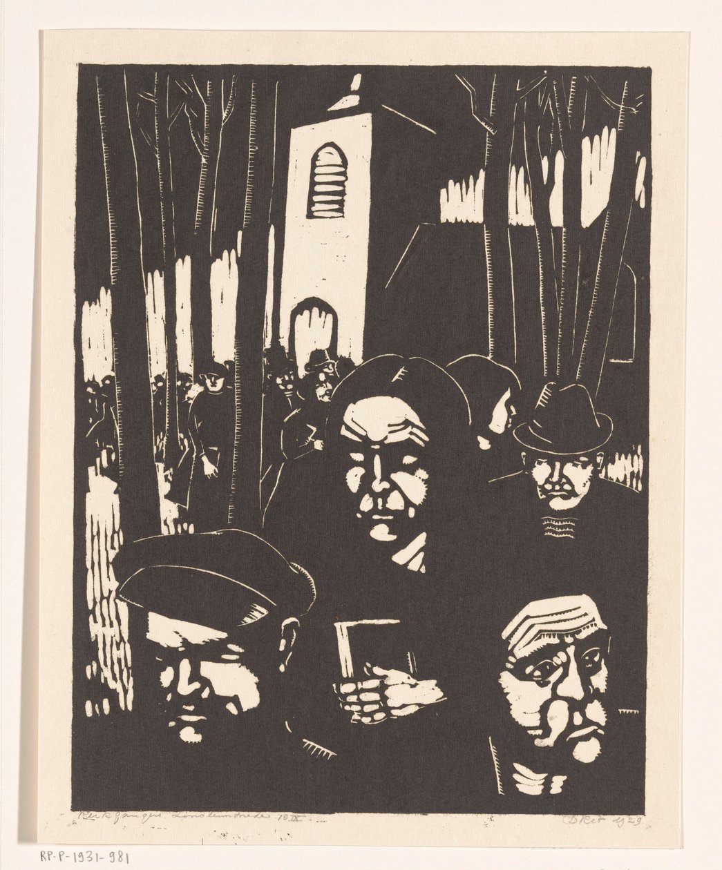 Kerkgangers door Dick Ket (signed by artist)