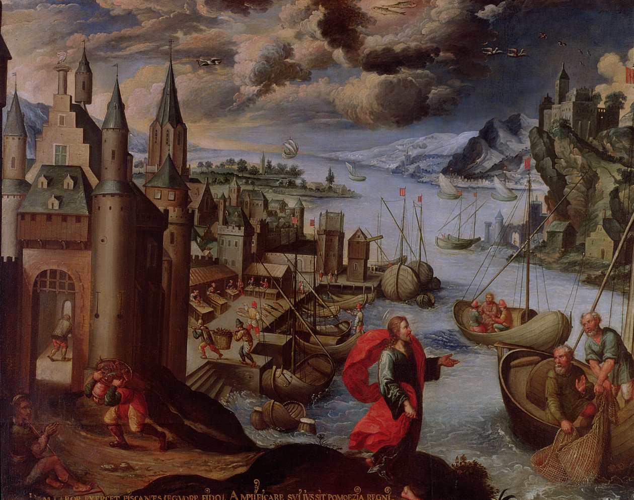 Christus roept St. Petrus en St. Andreas, uit een serie van de tekens van de dierenriem, 1681 door Diego Quispe Tito