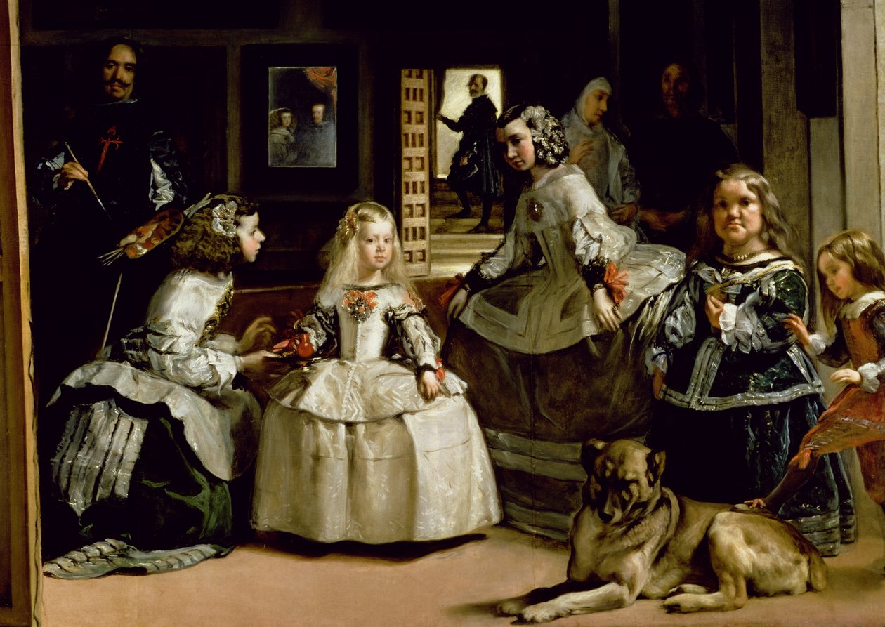 Las Meninas, detail van de onderste helft met de familie van Filips IV (1605-65) van Spanje, 1656 (detail) door Diego Velázquez