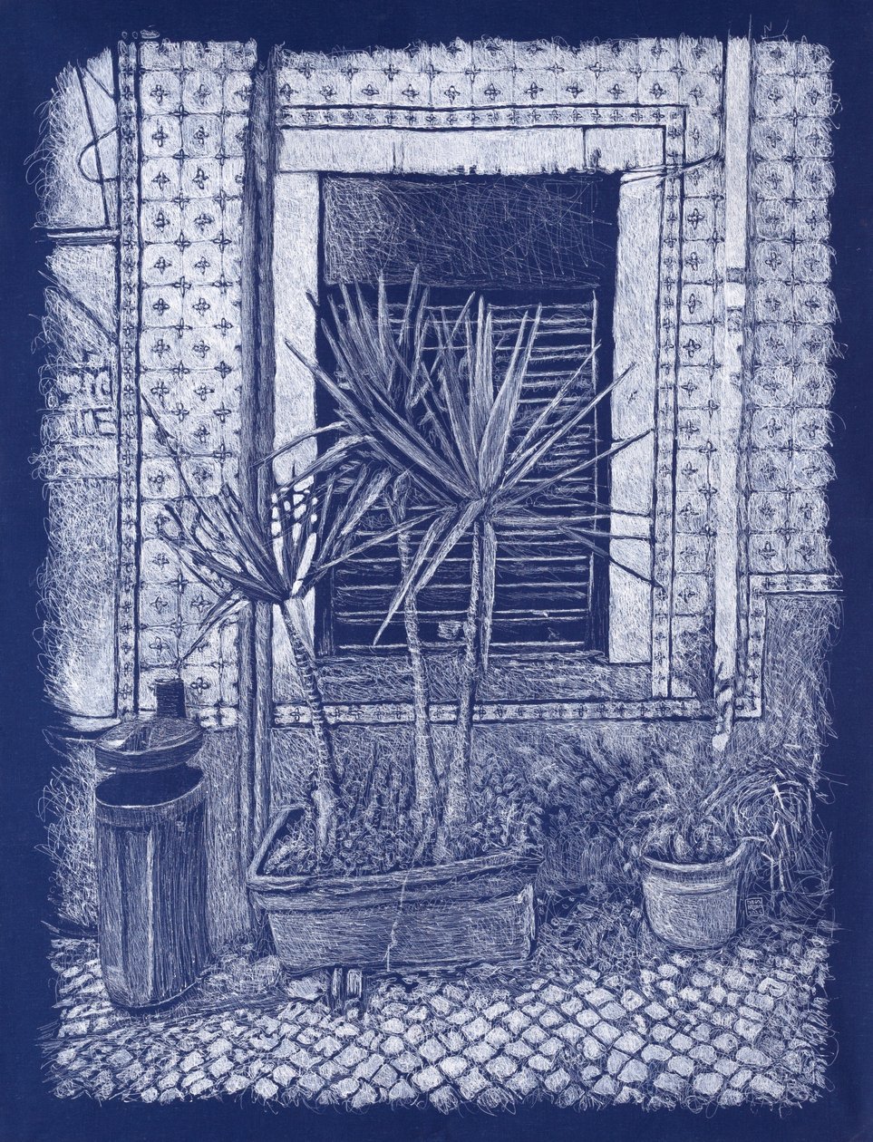 Hoek in Lissabon (A), 2025 (inkt op stof) door Diego Beyro