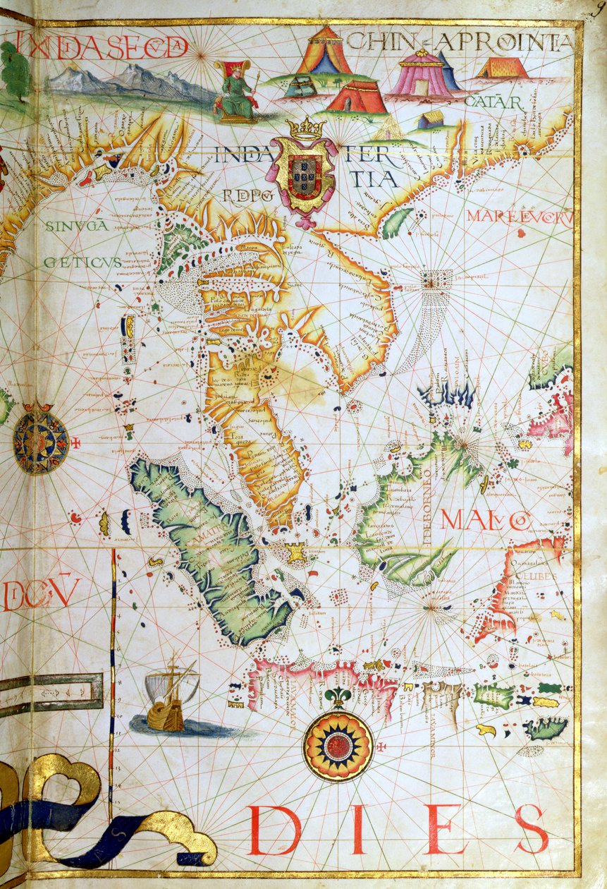 Vasteland Zuidoost-Azië, detail uit een wereldatlas, 1565 door Diego Homem